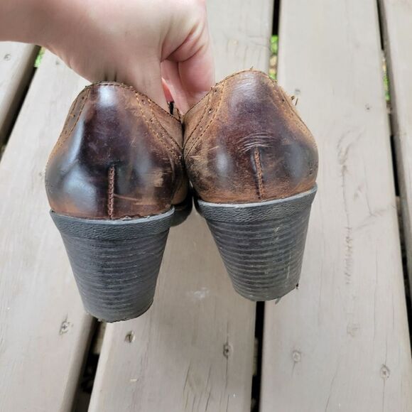 Born Sorla Brown Leather Chunky Heel Slip-on Western Cowgirl Boho Brogue Booties - Picture 5 of 7